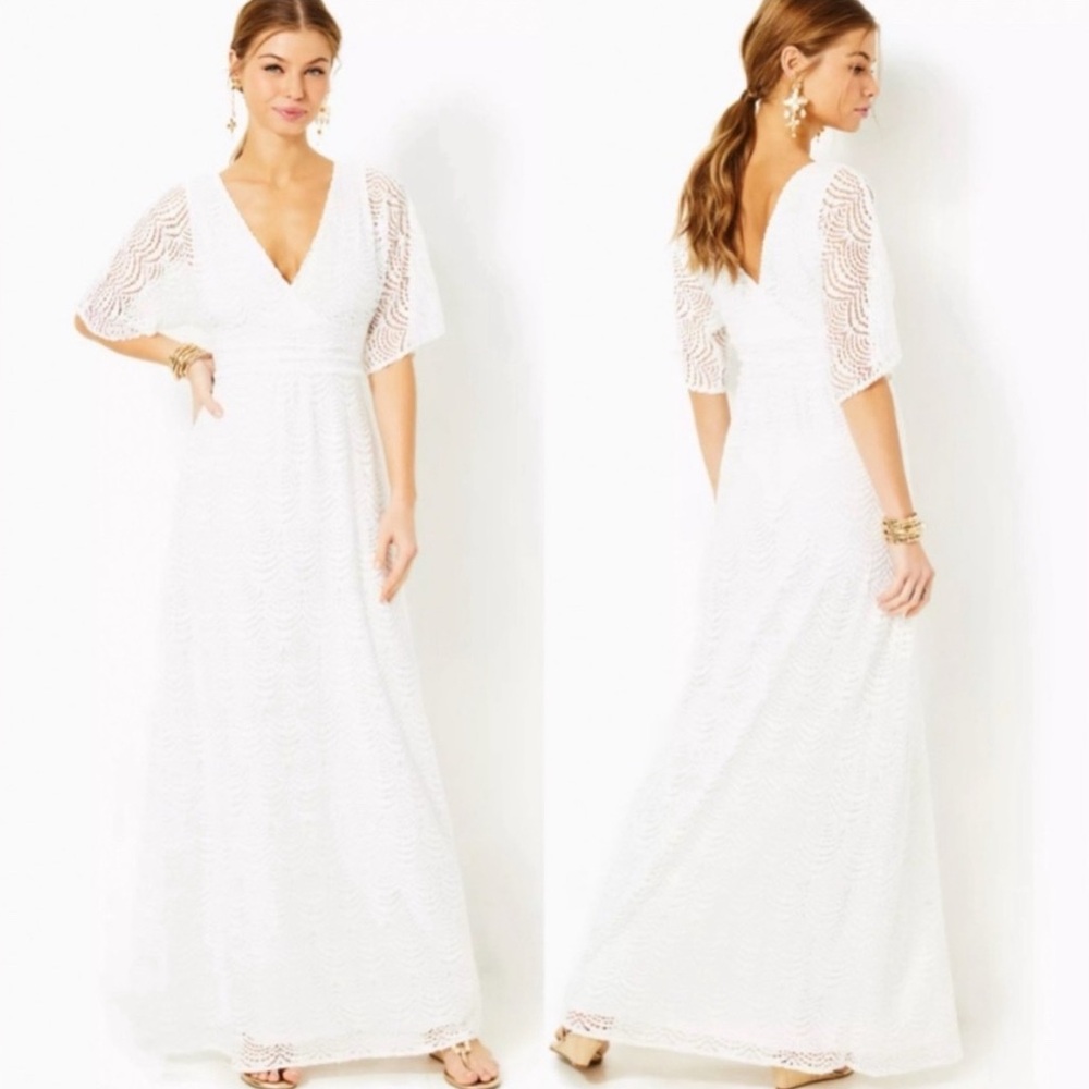Lilly Pulitzer | Coastal Lace Bridal Bachelorette Maxi Parigi Dress - Picture 2 of 14
